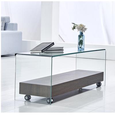 China Nordic Modern Long Tempered Glass Narrow TV Stand Table With Wheels Tempered Glass Top LCD TV Table for sale