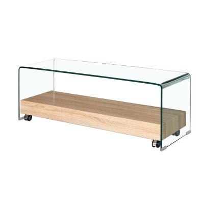 China Tempered Wood Glass-Glass Furniture TV Rack Modern Wall Cabinets With Wheels for sale