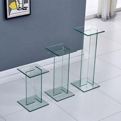 China Special New Design Glass Flower Stand Glass Display/Glass Side Table Sets For Living Room And Office Decoration Furniture for sale