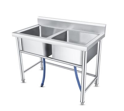 China 201 stainless steel washbasin for canteen commercial double bowl washbasin for kitchen for sale