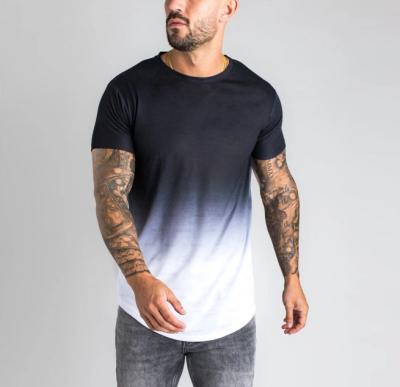 China Anti-Wrinkle Men's T-shirts Streetwear Custom Men's Curved Edge Tee Dip Dye Plus Size Mens T-shirts Summer for sale