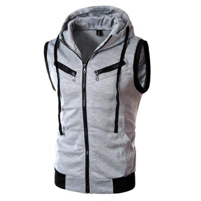 China New Men's Anti-Wrinkle Hoodie Muscle Vest Bodybuilding Sleeveless Gym Custom Zipper Hoodies Men Clothing for sale