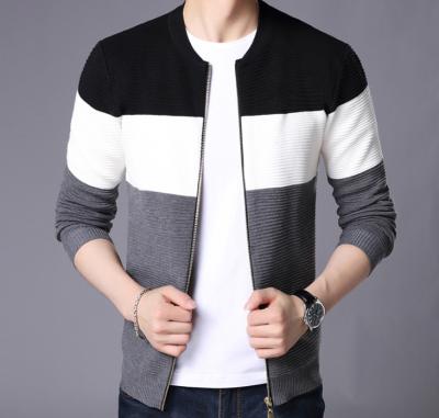 China New Arrival Crewneck Autumn Anti-pilling Long Sleeve Stripe Zipper Knitted Plus Size Mens Jackets Cardigan for sale