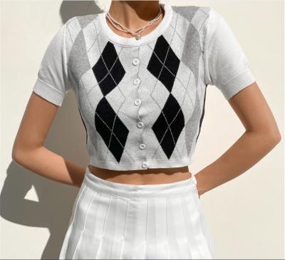 China Streetwear High Quality Geometric Patchwork Crop Fashion Polyester Anti-pilling Top Women's Breathable T-shirts for sale