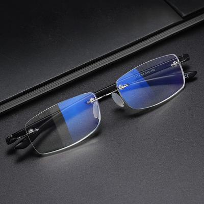 China Men Thin Slim Blue Rimless Blue River Glass Reading Sights Anti Optical Blue Light for sale