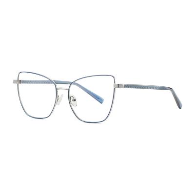 China Fashionable Women's Metal Cat Eye Anti Blue Light Blocking Optical Glasses Frame Thin Optical Glasses for sale