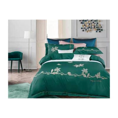 China Luxury hotel long staple cotton bed linen queen size embroidery long-staple cotton bed sheet and duvet cover set anti-static for sale