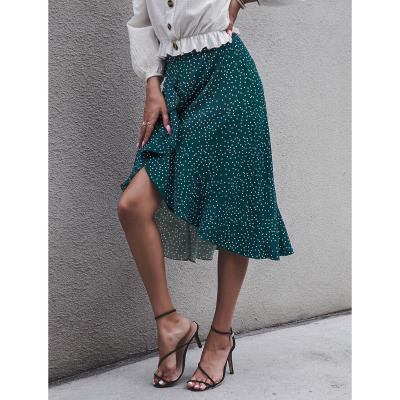 China 2022 Breathable Spring and New Summer Ladies Irregular European Style Ruffled Polka Dot Casual Skirt for sale