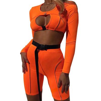 China Wholesale Anti-Wrinkle Polyester Leisure And Fashion 5 Inch Women'S Custom Breathable High Waisted Mesh Biker Shorts Outfit Two Piece Set for sale