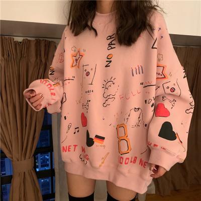 China Anti-wrinkle Hip Hop Sweatshirt Pastel Sweatshirt Print Loose Casual Ladies Street Harajuku Style Teen Round Neck Sweater for sale