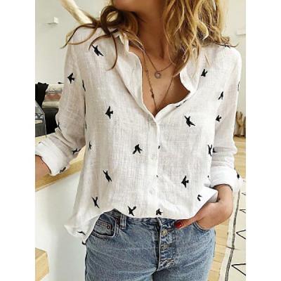 China 2022 New Arrivals Women Animal Print Blouse QUICK DRY Loose Canvas Ladies Spring Long Sleeve Canvas Shirt Girls Leisure Canvas Blouse for sale