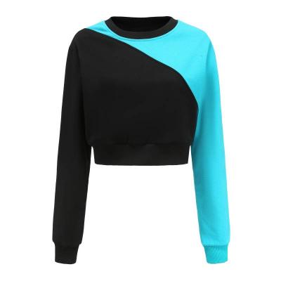 China Custom Wholesale Breathable Hoodie Women Long Sleeves Crop Top Customized Embroidered Pullover Sweatshirt Two Pieces Color Block for sale