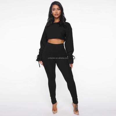 China High Quality QUICK DRY Two Piece Suit Fashion Casual Jogging Ladies Crop Top And Pants Solid Color Two Piece Set for sale