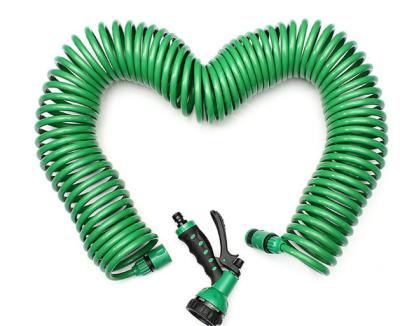 China Best Commercial Adjustable Tangle Free Coiled Garden Hoses With Garden Hose Spray Gun for sale