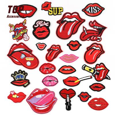 China Viable Hot Sale Special Design Lip Heat Embroidery Patches For Clothes for sale