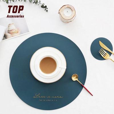 China Table Mats Sets Leather Round Shape Table Mat Sets Leather Placemats and Coasters for sale