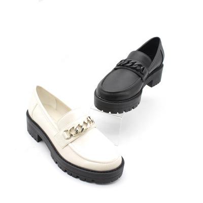 China Ladies Chunky Loafers Women Flat Platform Loafer Shoes Casual Slip On Female Round Toe Metal Chain Shoes For for sale