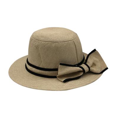 China Hot Selling Girls Big Brim Comfortable Wear Unisex Natural Beige Bamboo Bow Trucker Colorful Straw Hat for sale