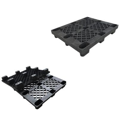 China 1200*1000*140mm Recycled HDPE Single Faced Grid Nine Stackable Light Duty Black Runners Used Plastic Pallet For One Way Export for sale