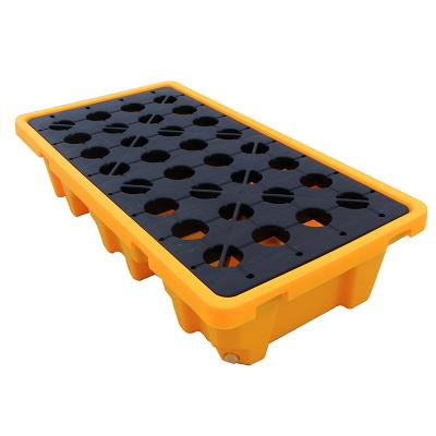 China Suitable for oil drum 1320*680*300mm perforated heavy duty reusable reusable rack use 2 drum spill containment pallet for oil drum handling for sale