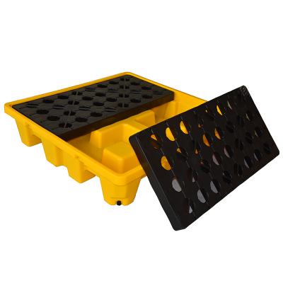 China HDPE 4 Drum Low Profile Single Faced Spill Containment Pallet With Drain for sale