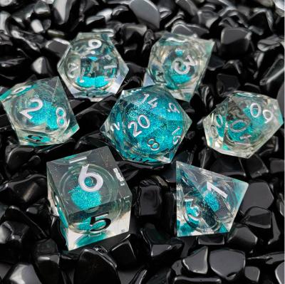 China Sharp DND Dice Set of DND Games Translucent Blue Dice, Liquid Core Dragon and Dungeon RPG Role Playing Game for sale