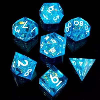 China DND Games Polyhedral Resin Dies Translucent Fluorescent Blue Set, Suitable for D&D Dragon and Dungeon Roleplay DND Dies for sale