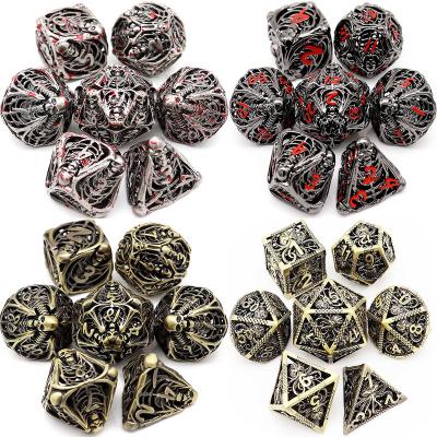 China DND Games 2022 new series metal skull hollow dice set, suitable for DND metal dice of dragon shadow run and dungeon RPG for sale