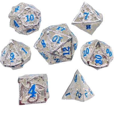 China DND Games New Gulong Series Metal Cavity DND Die Set - Beautiful Dragon Metal Blue White Gold Die Set - D&D Dungeons and Dragon Dies for sale