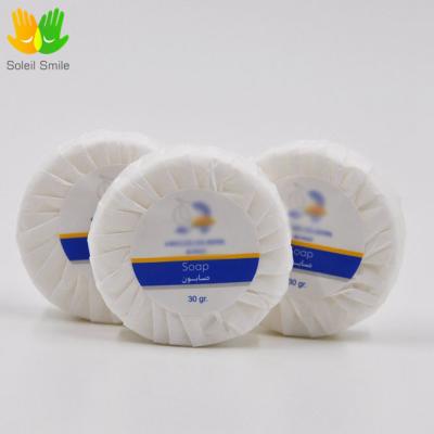 China Home Hotel Spa Hotel Moving Supplies Around 30g Hotel Soap With Customized Label for sale