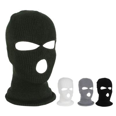 China COMMON Hot Sale Custom Outdoor Winter Warm Wool Knitted Embroidery Cycling Men's Ski Mask 3 Hole Neon Balaclava Hat Windproof for sale