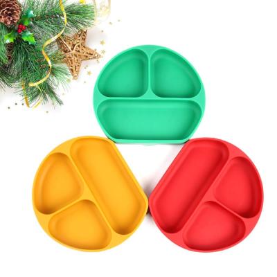 China Minimalist custom waterproof round bpa free eco material suction divider silicone feeding dishes for baby for sale