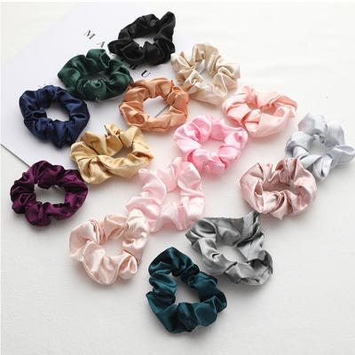 China Wholesale Custom Smart Casual Elastic Satin Logo Solid Color Luxury Silk Hair Ties Headband Scrunchies for sale