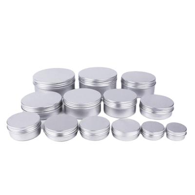 China Custom 50G Recyclable 10Ml 30Ml 50Ml 60Ml 80Ml 100Ml 120Ml 150Ml 180Ml 200Ml Round Silver Cosmetic Boxes Spice Soap Lid Aluminum Jar Box for sale