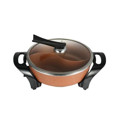 China DENUO aluminum electric two-flavor stick not easily cleaned cookware hot pot with glass lid for sale