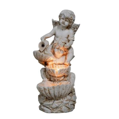 China Solar Powered Angel Waterfall Fountain China Decoration Outdoor Resin Statue with Shell Pearl for sale