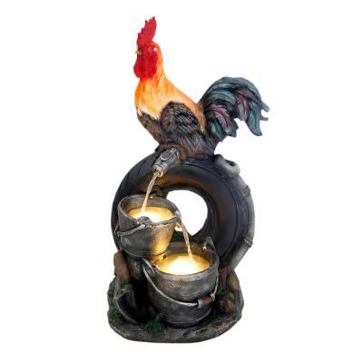 China Decorative Outdoor China Resin Craft Water Feature Fountain with LED Rooster Stand on Tire for sale