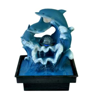 China China Indoor Home Decoration in Blue Color Polyresin Tabletop Dolphin Fountain with Glass Ball for sale