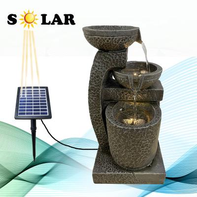 China China Feature Outdoor Decorative Resin Garden 3pots Solar Water Fountain With LED for sale