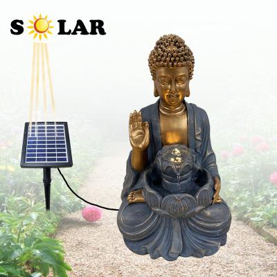 China Outdoor Decorative Resin Buddha Meditation Solar Feature China Water Fountain With LED for sale