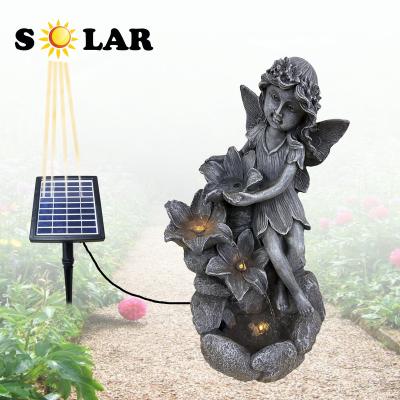 China China Feature Resin Outdoor Decorative Angel Garden Solar Water Fountain With LED for sale