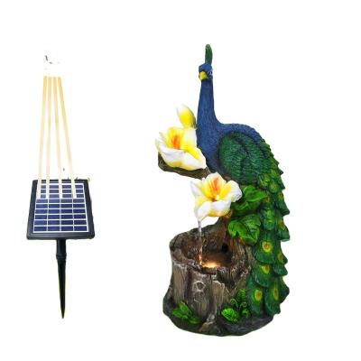 China China Feature Polyresin Outdoor Decorative Peacock Toucan Solar Water Fountain Pumps With Flower for sale