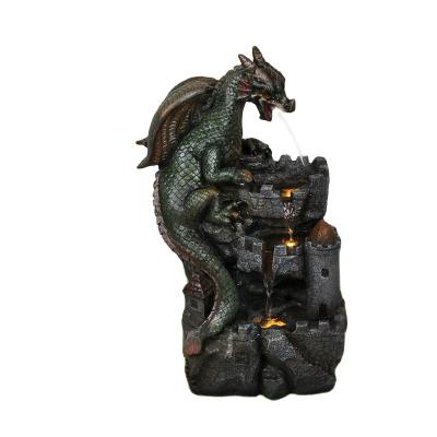 China Outdoor Feature China Polyresin Decorative Water Dragon On Castle Solar Fountain With LED for sale