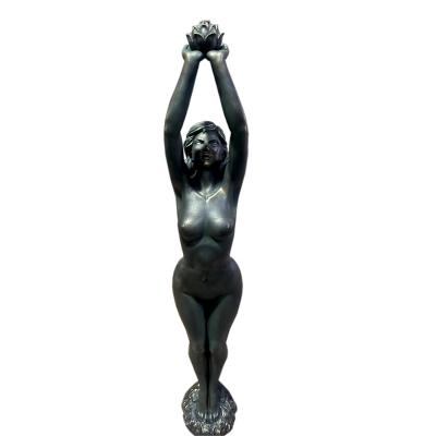 China China Beautiful Water Feature Resin Garden Fountain Pond Spitter Outdoor Naked Woman Lift Flower for sale