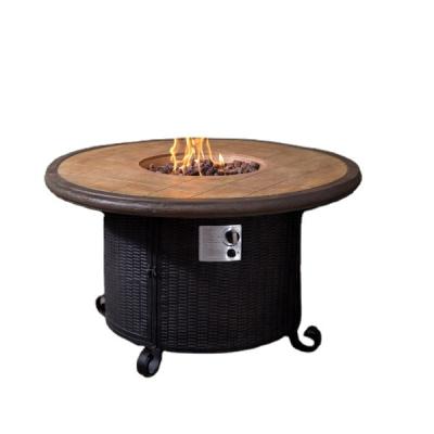 China Customized Stored Gas Fired Pit Table GRC Round Stone Look Outdoor Propane Fire Burner for sale