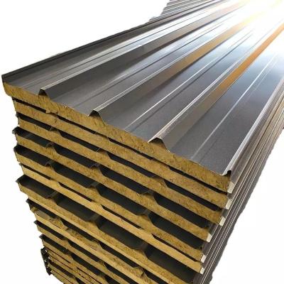 China Contemporary Insulated Corrugated Steel Roofing Rock Wool Sandwich Panel for sale