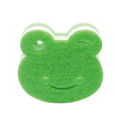 China Durable cute double-sided kitchen frog cleaning sponge head effective decontamination scrubbing pad compound sponge for sale