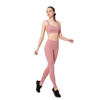 China 2021 New Design Breathable Sexy Active Wear High Waist Train Wear Solid Color Design Fitness Two Piece Backless Wear For Ladies for sale