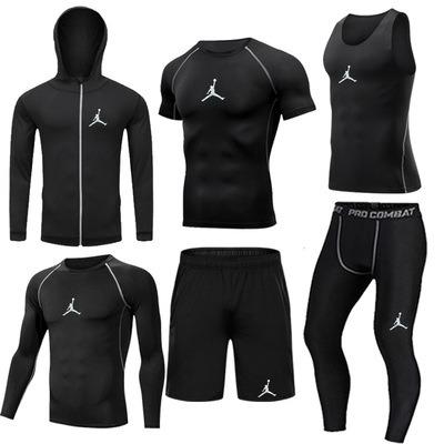 China Breathable Fitness Suit Men's Sports Running Suit High-elastic Five-Piece Training Gym Suits for sale