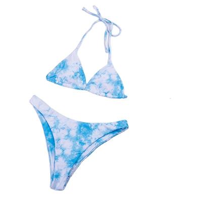 China 2021 new design hotsale breathable halter bikini two piece tie dyeing printing swimwear for sale